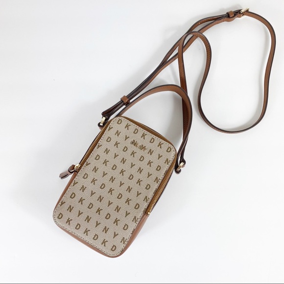 Dkny Handbags - DKNY Mini Top Handle Crossbody in Signature Canvas Tan